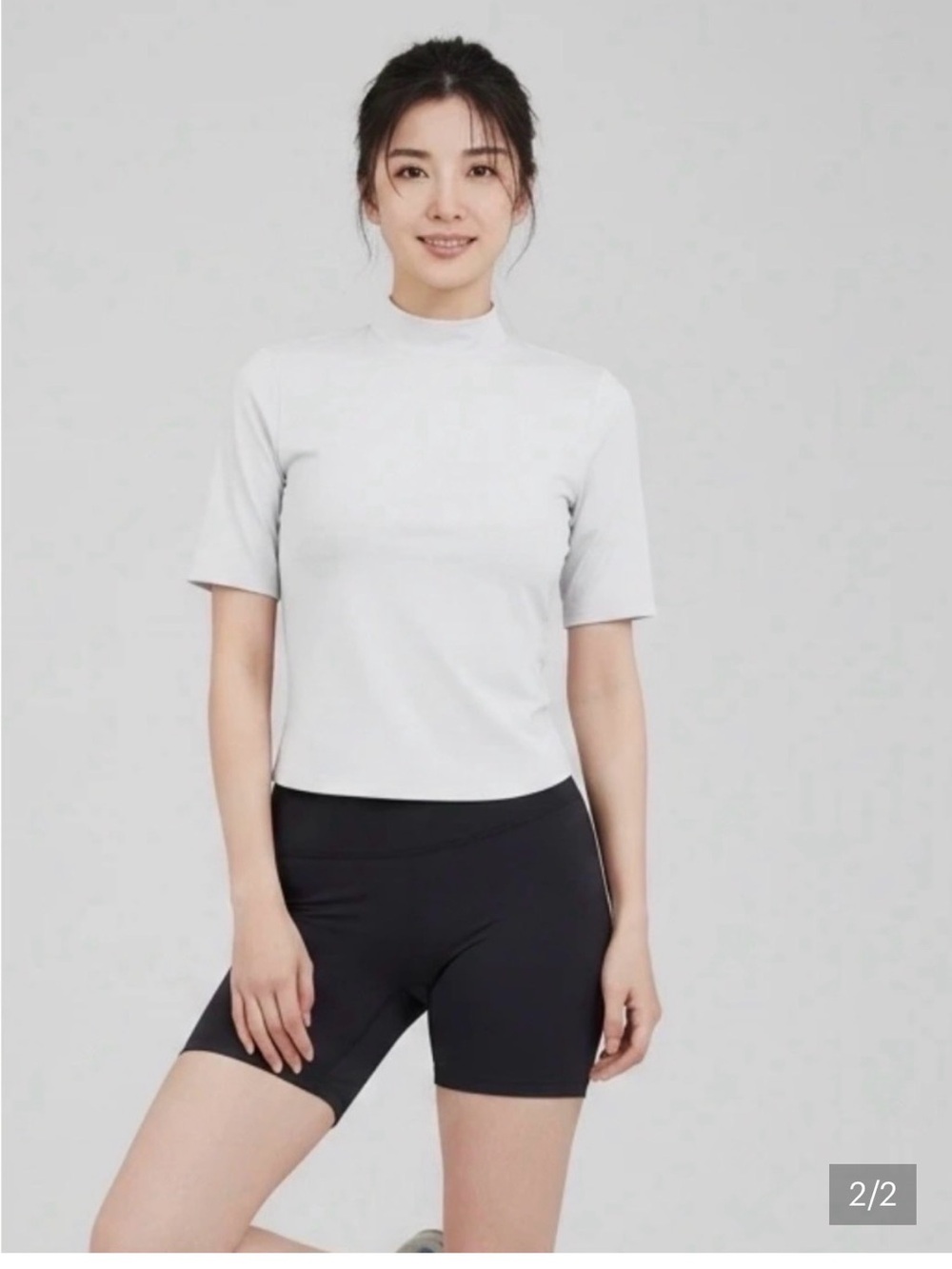 NWT Athleta Signature Rib Elbow Sleeve Tee with Mock Neck Heather Gray Size XS